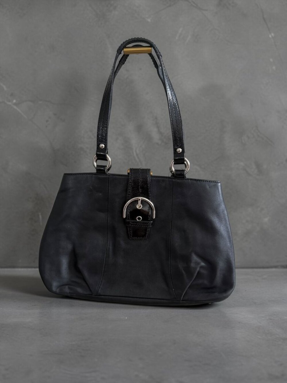 COACH Vintage Soho East West Black Leather Shoulder Bag